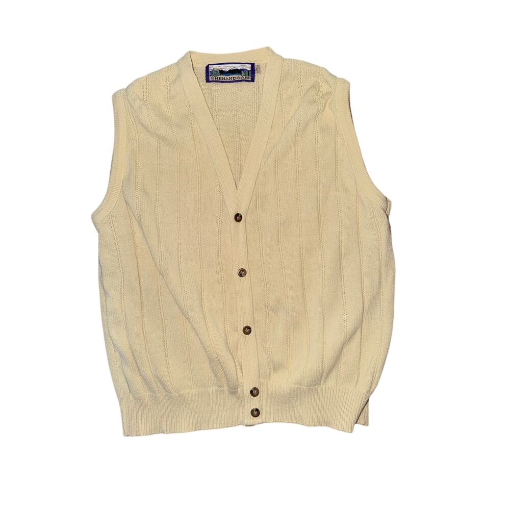Vintage Shenandoah cable knit butter yellow button front cotton sweater vest L